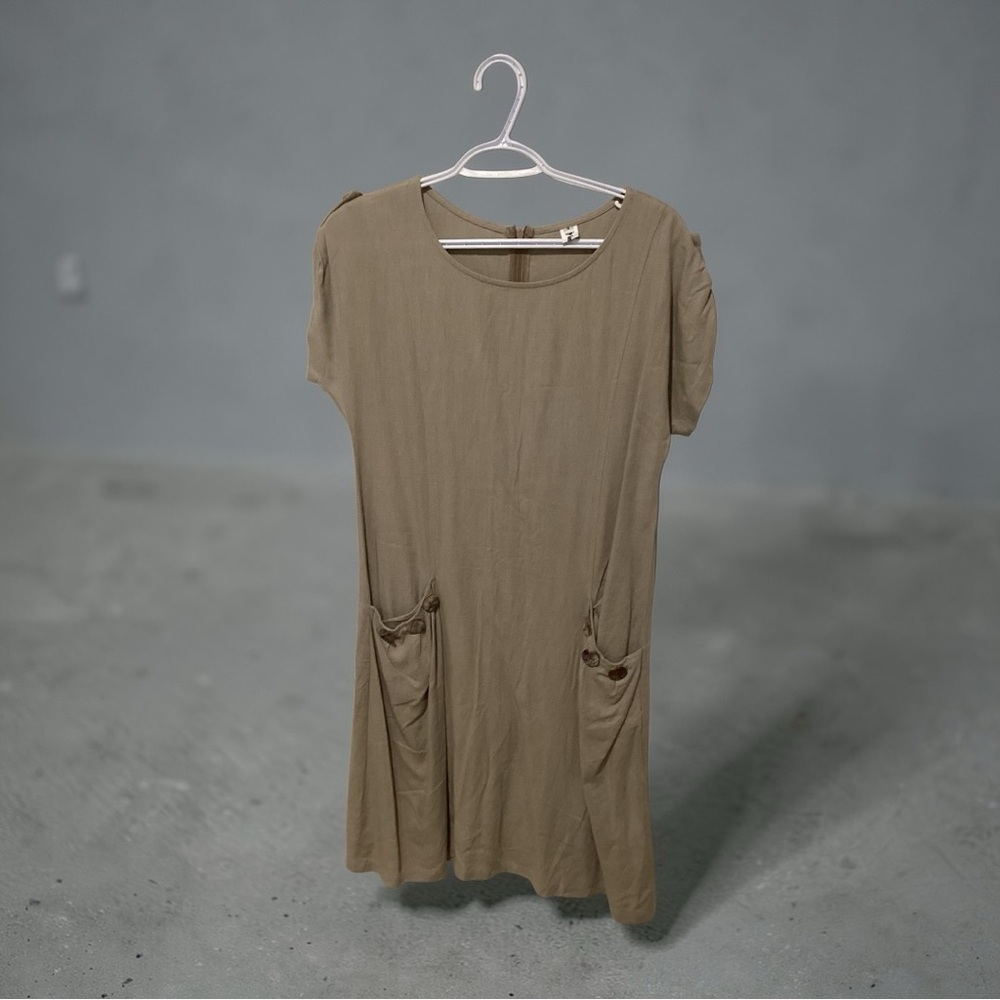 Elegant Tan Women's Tunic with Button Accents